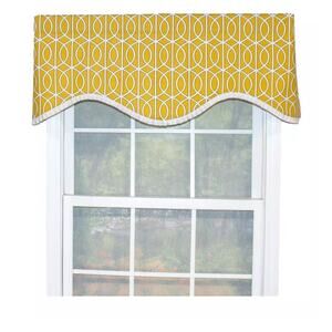 Set Of 2 RLF Home Yellow & White Cotton Scallop Ruffle 50" Window Valance NEW